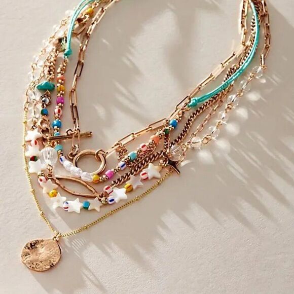 Free People Jewelry - FREE PEOPLE Starry Celestial Multi Layer Gold Necklace In Multicolor NWT